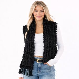 FURLUX  Coquette Stylish Casual Chic Black Fur Scarf/Vest Fringes Y2K Size S